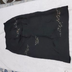 Vintage Long Black Pencil Shirt with Tree Designs